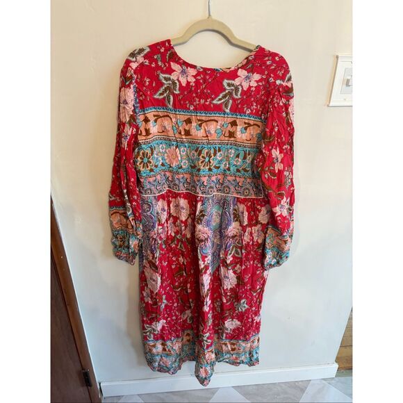 R. Vivimos 2XL Boho Midi Dress Red Long Sleeve Tassel Keyhole NWT - Picture 7 of 7
